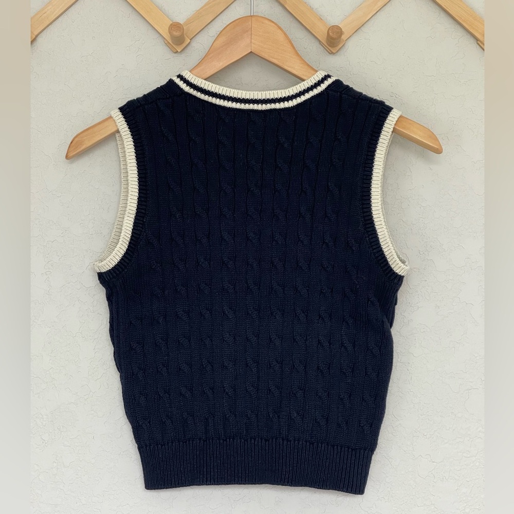 John Galt Brandy Melville Navy blue cable knit sweater vest - Picture 2 of 7